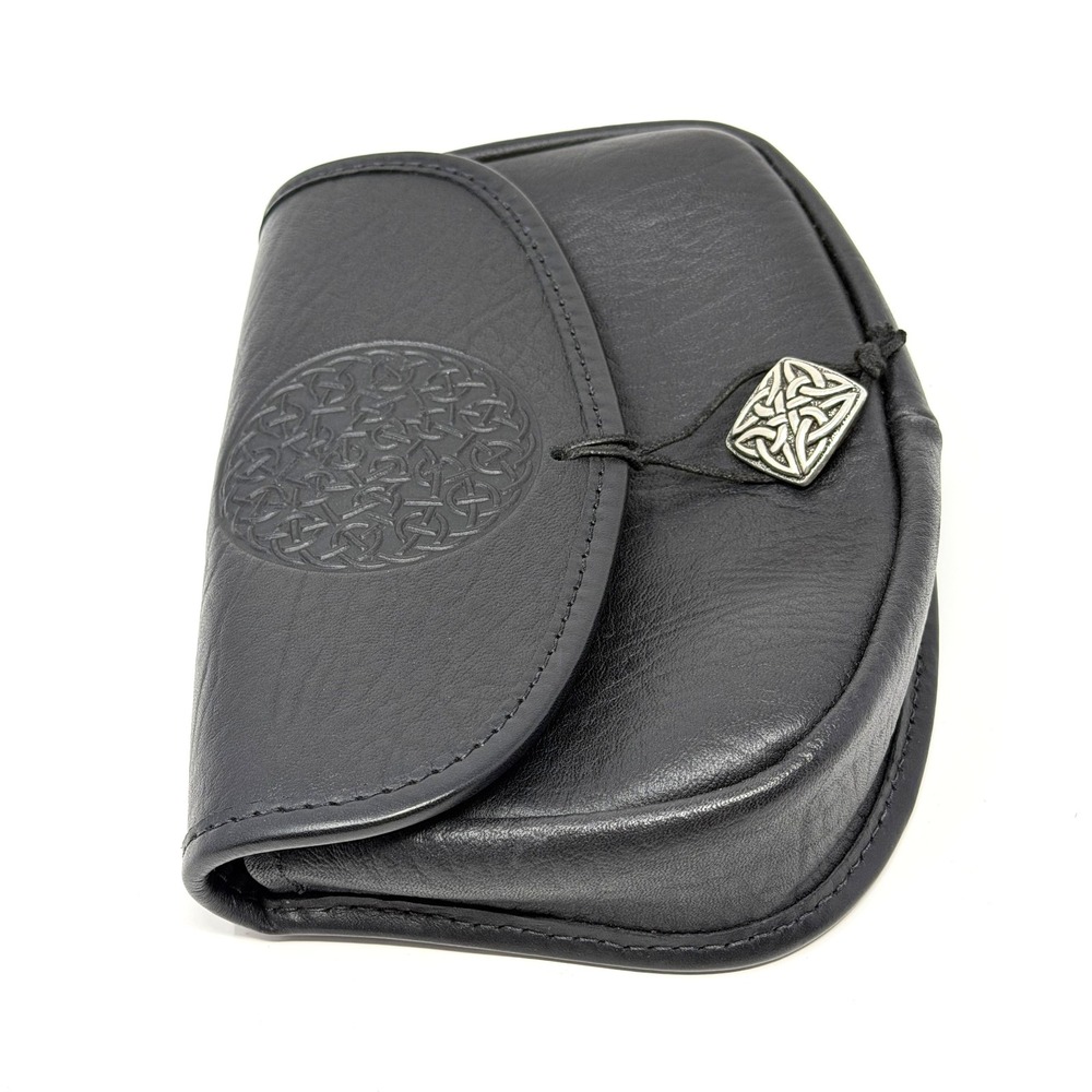 Black Leather Belt Pouch Celtic Knot Sporran Bag Silver Accent - Picture 6 of 12